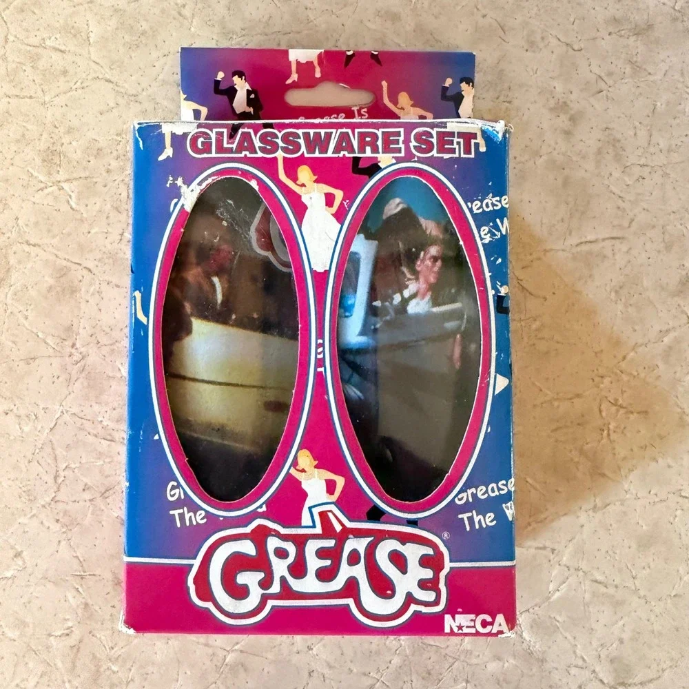 NECA Grease Movie Glassware Set 2002 Paramount Pictures Shot Glass Shooters 2pc